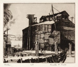 Hulks by Orville Houghton Peets, created c. 1929, in etching. Download this artwork as a high-resolution wallpaper for desktop, tablet, or mobile. — Orville Houghton Peets Wallpaper