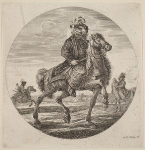 Hungarian Cavalier by Stefano della Bella, in etching on laid paper. Download this artwork as a high-resolution wallpaper for desktop, tablet, or mobile. — Painting Picture