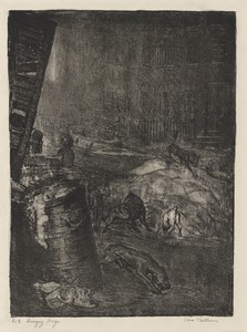 Hungry Dogs, Second Stone, second state by George Bellows, created 1916, in lithograph. Download this artwork as a high-resolution wallpaper for desktop, tablet — George Bellows Wallpaper