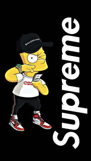 Cartoon character in Supreme branded streetwear holding cash and luxury items. — Gucci Bart Simpson Picture