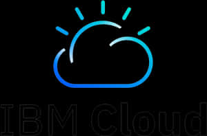 Blue glowing cloud with sun rays and IBM Cloud text on black background. — Ibm Wallpaper