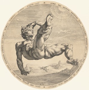 Icarus by Hendrick Goltzius, created 1588, in engraving on laid paper. Download this artwork as a high-resolution wallpaper for desktop, tablet, or mobile. — Hendrick Goltzius Wallpaper