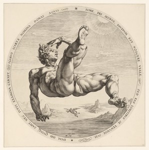Icarus by Hendrick Goltzius, created 1588, in paper; engraving. Download this artwork as a high-resolution wallpaper for desktop, tablet, or mobile. — Art Picture