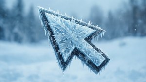 Frostig ispilmarkör på snöig bakgrund.