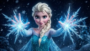 Elsa casting a powerful ice spell under the night sky.