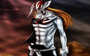 Anime character with skull mask and red-white headgear standing in stormy sky. — Ichigo Final Form Picture