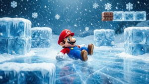 Mario utforsker et frossent snønivå.