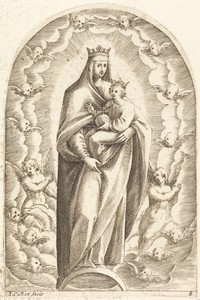 Immaculate Conception by Jacques Callot, created 1608/1611, in engraving on laid paper. Download this artwork as a high-resolution wallpaper for desktop, tablet — Jacques Callot Wallpaper