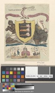 Impeachment Ticket by James Sayers, in Etching, hand-colored. Download this artwork as a high-resolution wallpaper for desktop, tablet, or mobile. — Art Picture