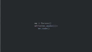Dark background with glowing code text defining a person who codes while awake. — Programmer Wallpaper