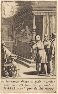 Innocent VIII by Jacques Callot, created 1619, in engraving on laid paper. Download this artwork as a high-resolution wallpaper for desktop, tablet, or mobile. — Jacques Callot Wallpaper