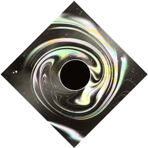 Iriserende kosmisk virvel som spiraler inn i et sort hull omgitt av stjerner.