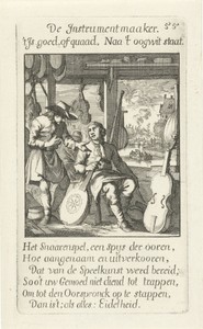 Instrument Maker by Caspar Luyken, created 1694, in paper; etching. Download this artwork as a high-resolution wallpaper for desktop, tablet, or mobile. — Art Wallpaper