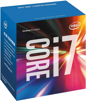 Intel Core i7 desktop processor box with colorful light burst background. — Processor Wallpaper