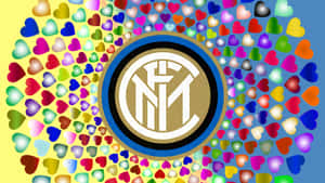 Inter Mailand-Logo umgeben von bunten Herzen in einem Fan-Feier-Design — Matt Milano Wallpaper