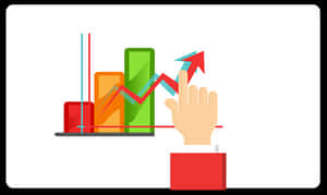Hand pointing to upward trending graph with colorful bars — Bar Graph PNG