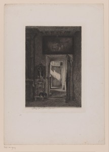 Interieur by Léopold Flameng, created 1853, in paper; chine collé; etching. Download this artwork as a high-resolution wallpaper for desktop, tablet, or mobile. — Architecture Picture
