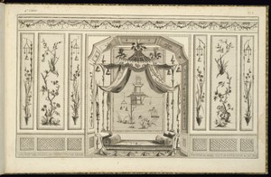 Interior Wall Elevation with a Bed by Pierre Ranson, created 1779–84, in Etching and engraving on laid paper. Download this artwork as a high-resolution wallpap — Pierre Ranson Wallpaper