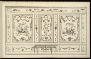 Interior Wall Elevation with a Console Table by Pierre Ranson, created 1777-79, in Etching and engraving on laid paper. Download this artwork as a high-resoluti — Pierre Ranson Wallpaper
