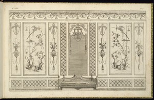 Interior Wall Elevation with a Sofa by Pierre Ranson, created 1779–84, in Etching and engraving on laid paper. Download this artwork as a high-resolution wallpa — Pierre Ranson Wallpaper