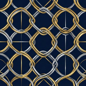 Geometrische in elkaar grijpende ringen in goud en zilver op donkerblauw, eenheidssymbool