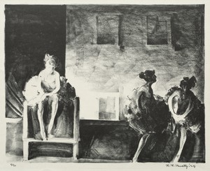 Intermission by Richard Beatty, created 1929, in lithograph. Download this artwork as a high-resolution wallpaper for desktop, tablet, or mobile. — Richard Beatty Wallpaper