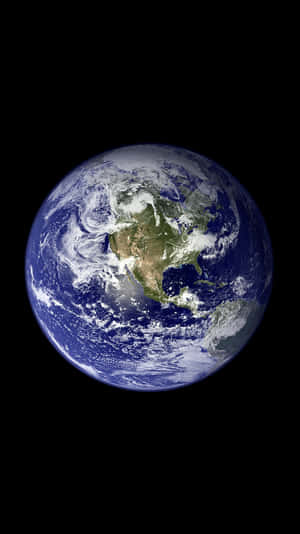 Planet Earth viewed from space with North America visible and swirling clouds. — iPhone 3 Background
