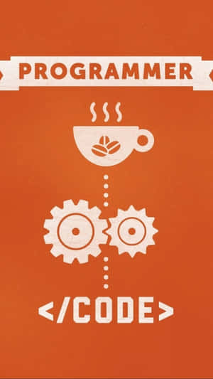 Vita ikoner av kaffekopp, kugghjul och kodtaggar på orange bakgrund — iPhone X Projekt Bilar Bakgrund Bakgrunder