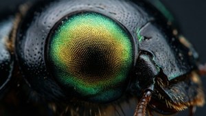 Close-up of a June bug's eye showing metallic colors and intricate facets. — June Bug Picture
