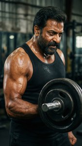 Sanjay Dutt s'entraîne avec des poids dans une salle de sport brute