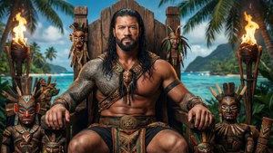 Roman Reigns in un ambiente tribale samoano.