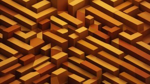 Geometric isometric pattern with warm-colored parallelograms creating depth.