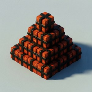 Isometrinen pyramidi TNT-lohkoja.