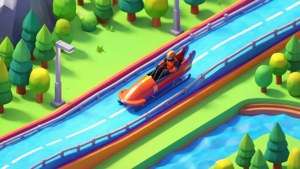 Eine farbenfrohe isometrische Illustration einer Bobbahn, ideal für Gaming-Hintergründe