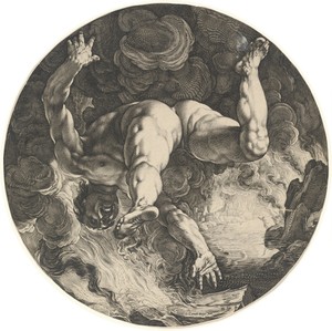 Ixion by Hendrick Goltzius, created 1588, in engraving on laid paper. Download this artwork as a high-resolution wallpaper for desktop, tablet, or mobile. — Hendrick Goltzius Wallpaper