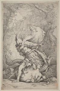 Jason and the Dragon by Salvator Rosa, created c. 1663/1664, in etching and drypoint. Download this artwork as a high-resolution wallpaper for desktop, tablet, — Salvator Rosa Wallpaper
