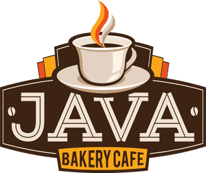 Java Bakery Cafe logo featuring a steaming coffee cup and bold lettering.