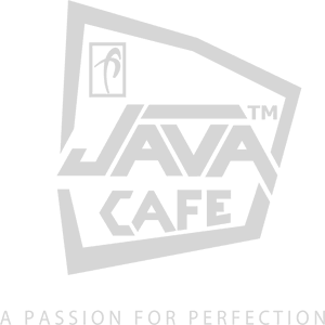 Java Cafe logo with tagline passion for perfection in monochrome design.