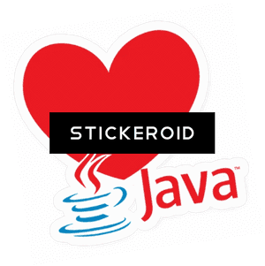 Red heart logo with 'STICKEROID' and Java coffee cup emblem.