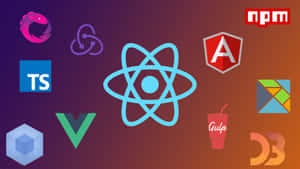 Raccolta di loghi di strumenti di sviluppo JavaScript su uno sfondo sfumato.