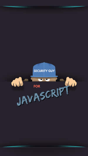 Guardia di sicurezza dei cartoni animati che sbircia oltre il muro con testo javascript.