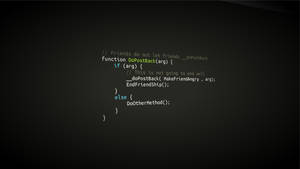 Mörk bakgrund med glödande JavaScript-kod om vänskap och ilska
