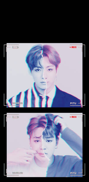 Split-Screen-Porträt mit Glitch-Effekt und REC-Overlay