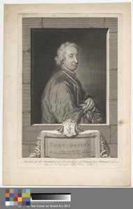 John Dryden by George Vertue, in Line engraving on medium, slightly textured, cream wove paper. Download this artwork as a high-resolution wallpaper for desktop — Art Picture