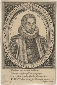 John Florio by William Hole, created published 1611, in engraving. Download this artwork as a high-resolution wallpaper for desktop, tablet, or mobile.