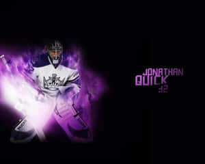Hockey goalie in white gear surrounded by purple lightning effects. — Quick Picture