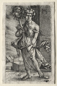 Judith by Albrecht Altdorfer, created 1520–1526, in engraving. Download this artwork as a high-resolution wallpaper for desktop, tablet, or mobile. — Art Wallpaper