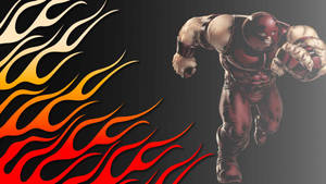 A powerful anime wrestler running with flames behind him. — Flaming Skull Picture