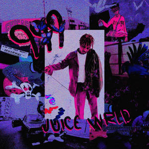 Collage of Juice WRLD with punk rock elements and neon colors. — Juice Wrld Aesthetic Background