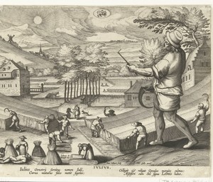 Juli by Jan Collaert (II), created 1586 - 1618, in paper; engraving. Download this artwork as a high-resolution wallpaper for desktop, tablet, or mobile. — Jan Collaert (II) Wallpaper